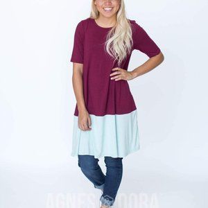Agnes & Dora Swing Tunic, Color Block Atlantic and Dark Berry